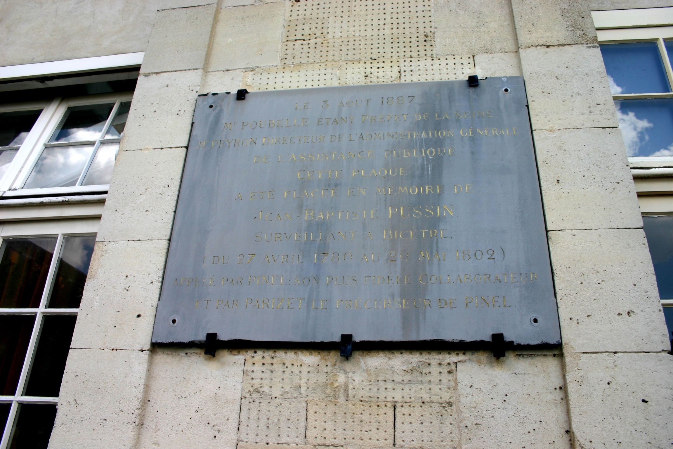 Jean-Baptiste Pussin's memorial tablet,Hôpital de Bicêtre, Paris (2).JPG